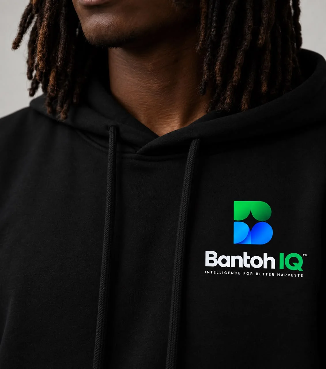 A black hoodie with the Bantoh IQ logo on the chest