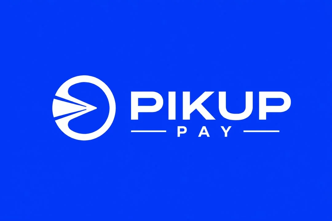 The white PIKUP Pay logo on a solid blue background