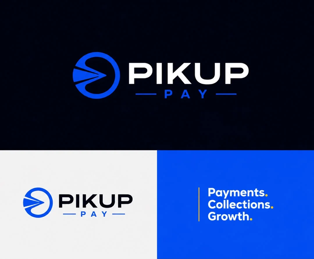 The PIKUP Pay logo on black and white, beside a blue panel reading Payments, Collections, Growth